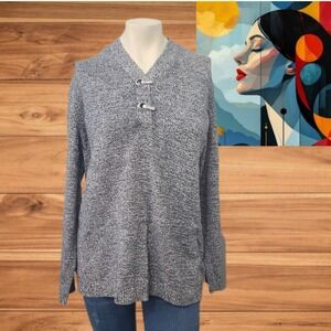 Karen Scott‎ Womens Marled Knit Henley Sweater Black White Gray Sz XL